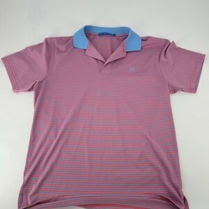 Southern Tide Men's Polo Shirt Coral Blue Stripe Short Sleeve Size M